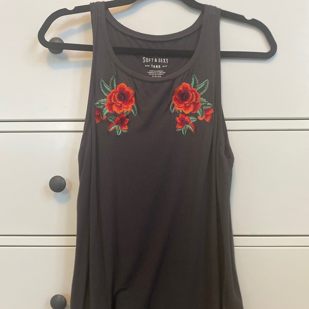 Embroidered rose tank top